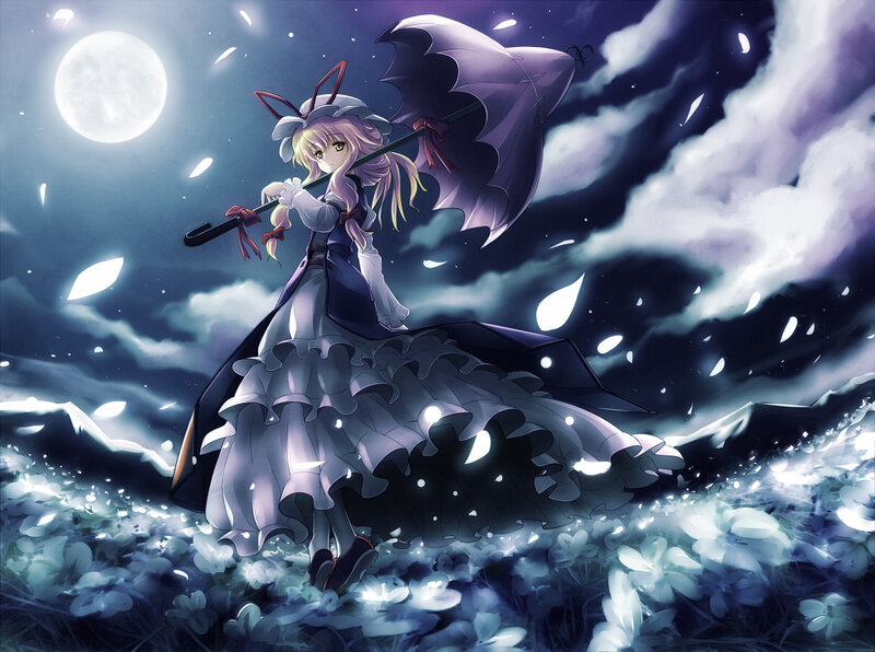 anime girl with umbrella at night