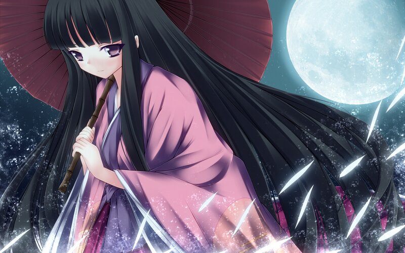 anime girl with umbrella at night