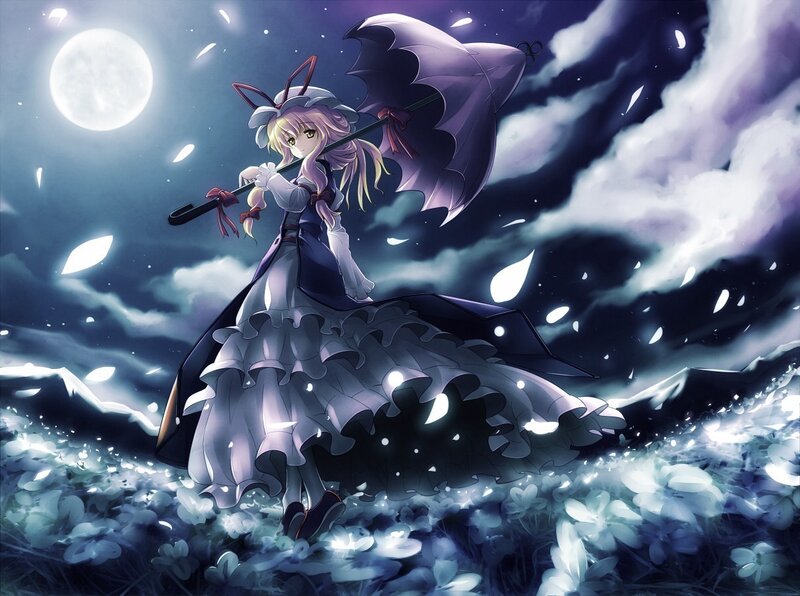 Anime girl with umbrella at night