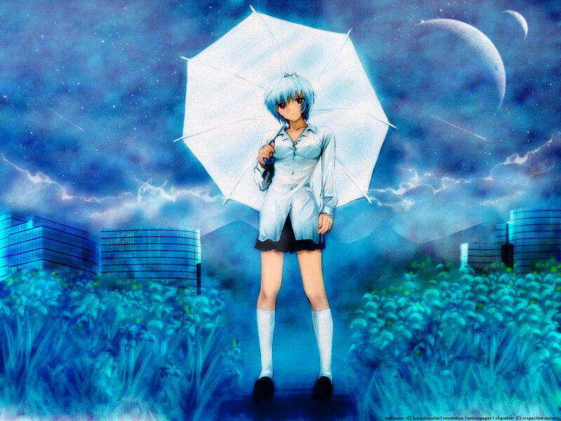 Anime girl with umbrella at night