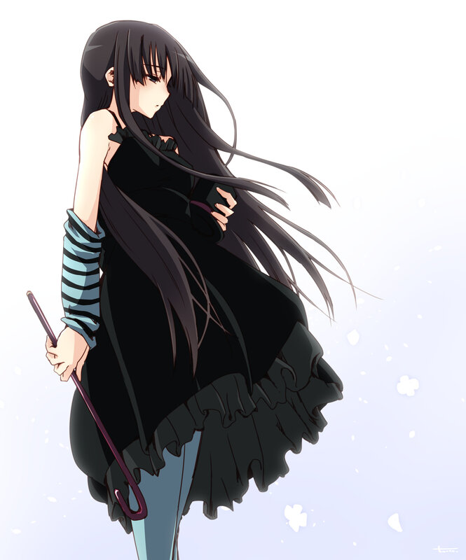 Anime Girl with Umbrella — Black, Calm, Long Hair