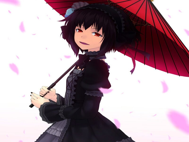 Anime Girl with Umbrella — Black, Calm, Spring