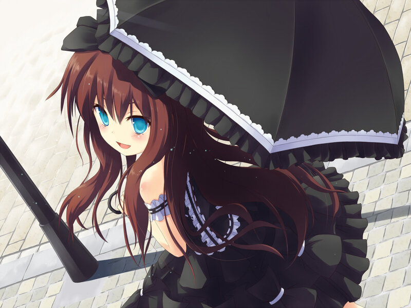 Anime Girl with Umbrella — Black, Calm
