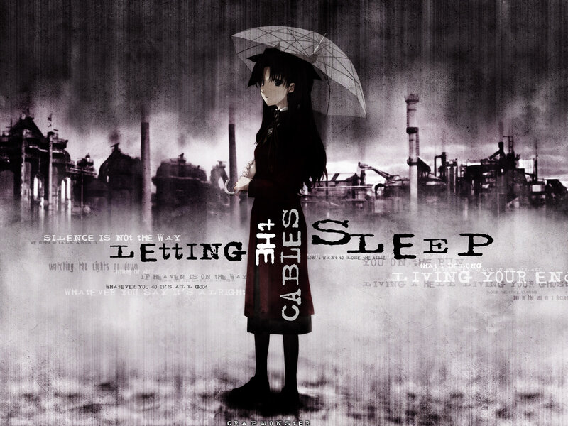 Anime Girl with Umbrella — Black, Dramatic, Digital Art