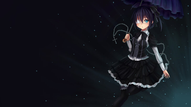 Anime Girl with Umbrella — Black, Dramatic, Night, Digital Art, Chains