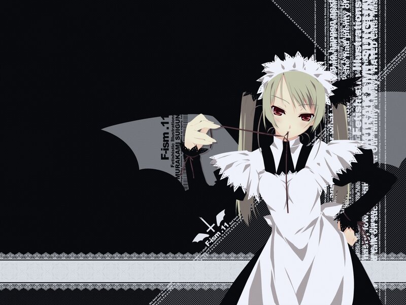 Anime Girl with Umbrella — Black, Dramatic, Text