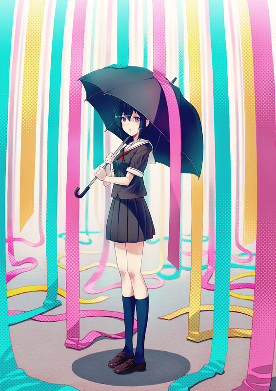 Anime Girl with Umbrella — Black, Dreamy