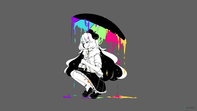 Anime Girl with Umbrella — Black, Melancholic, Digital Art