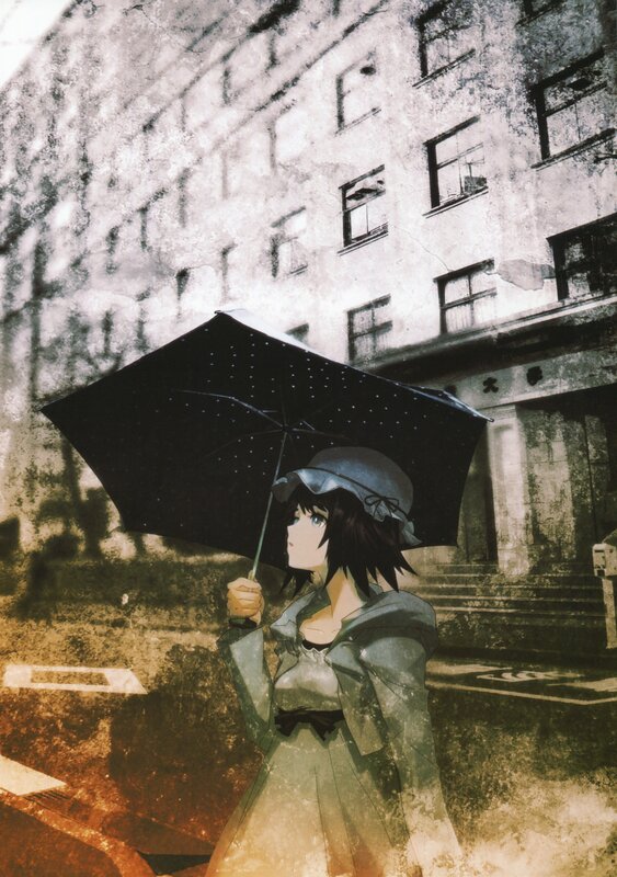 Anime Girl with Umbrella — Black, Melancholic, Night, Building