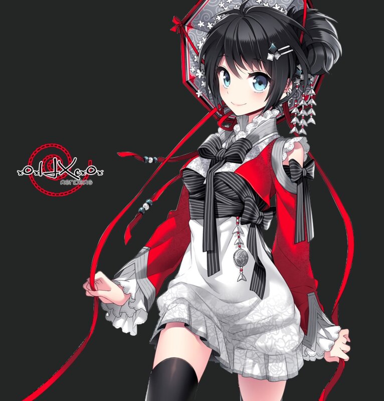 Anime Girl with Umbrella — Black, Playful, Digital Art