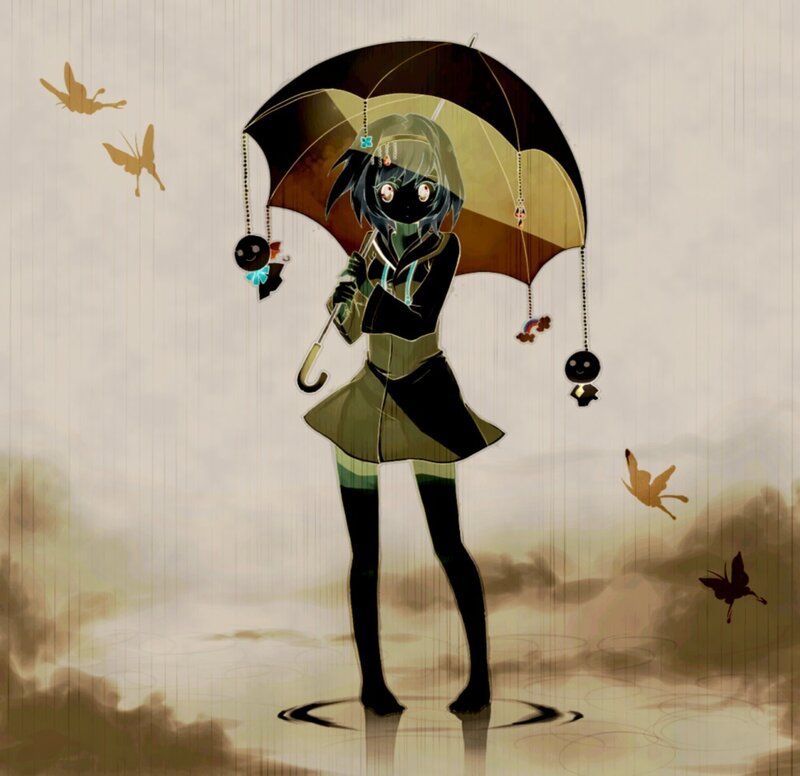 Anime Girl with Umbrella — Black