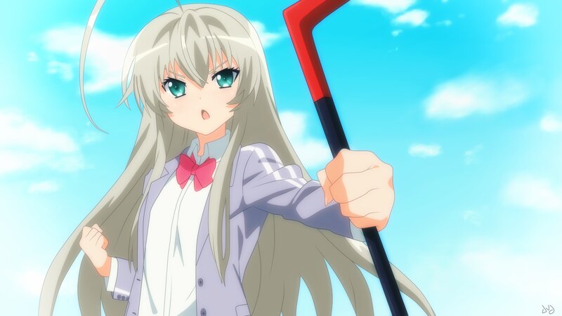 Anime Girl with Umbrella — Blue, Bright, Cheerful, Afternoon, School Uniform