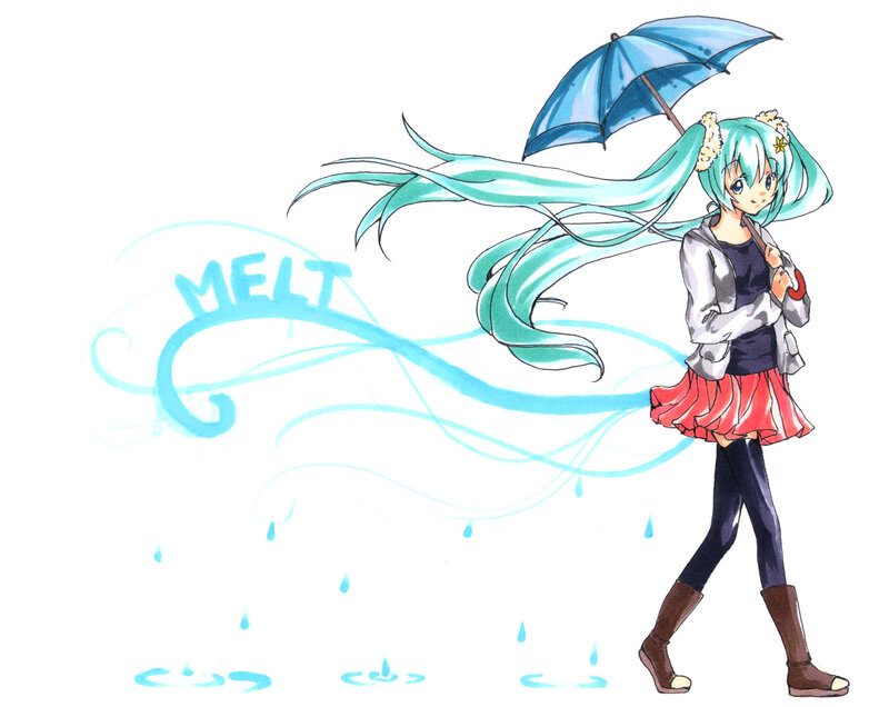 Anime Girl with Umbrella — Blue, Calm, Digital Art, Rain