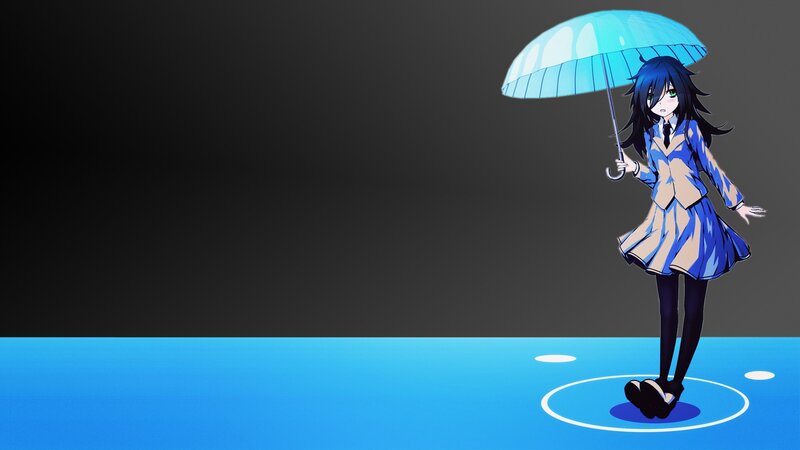 Anime Girl with Umbrella — Blue, Calm, Digital Art, School Uniform