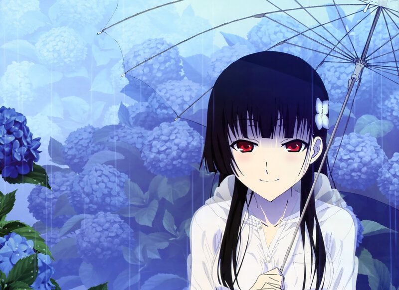 Anime Girl with Umbrella — Blue, Calm, Spring