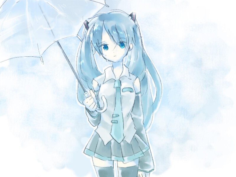 Anime Girl with Umbrella — Blue, Calm