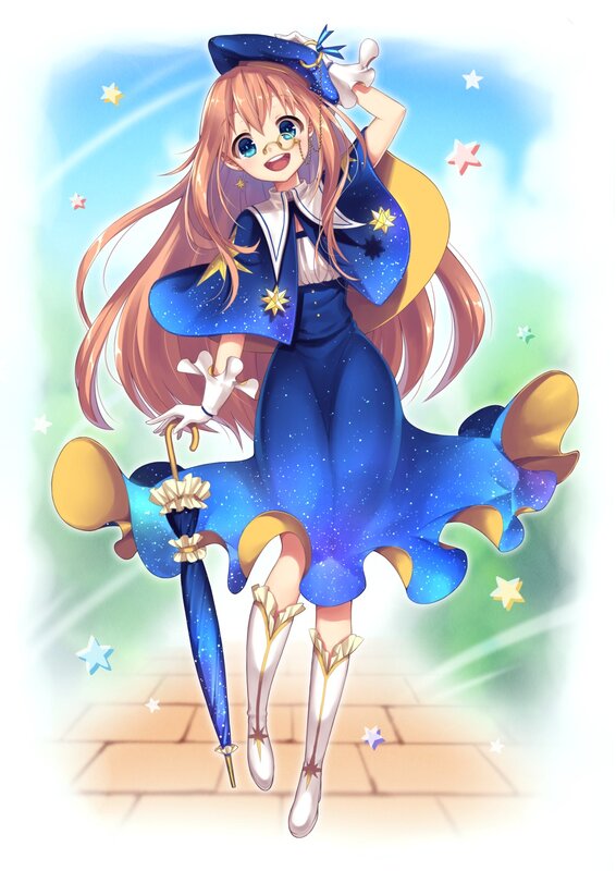 Anime Girl with Umbrella — Blue, Cheerful, Afternoon, Digital Art