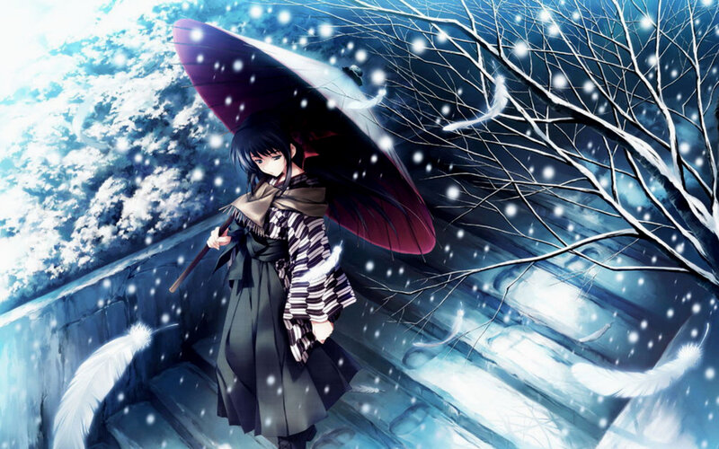 Anime Girl with Umbrella — Blue, Cold