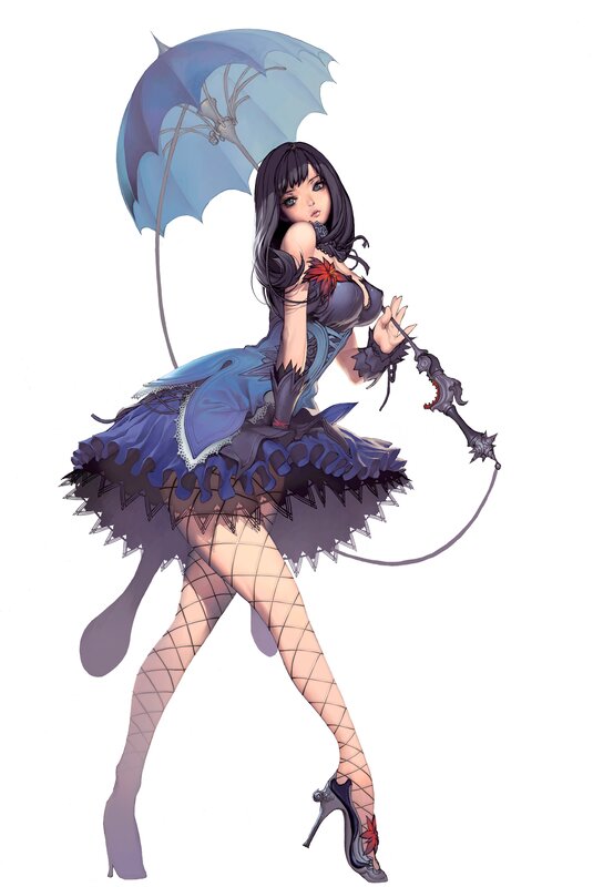 Anime Girl with Umbrella — Blue, Dramatic, Digital Art, Whip