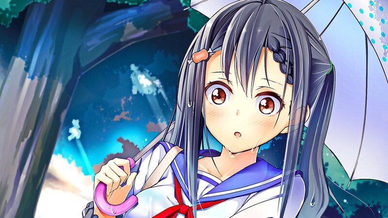 Anime Girl with Umbrella — Blue, Dramatic, Night, Rain
