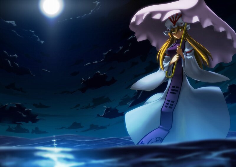 Anime Girl with Umbrella — Blue, Dramatic, Night