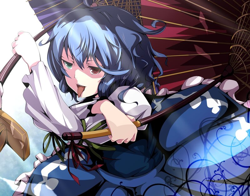 Anime Girl with Umbrella — Blue, Dramatic, Sword