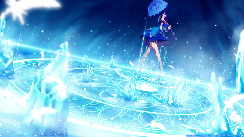 Anime Girl with Umbrella — Blue, Dramatic