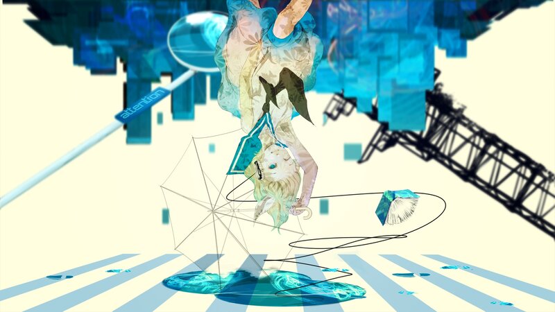 Anime Girl with Umbrella — Blue, Dreamy, Digital Art, Crane