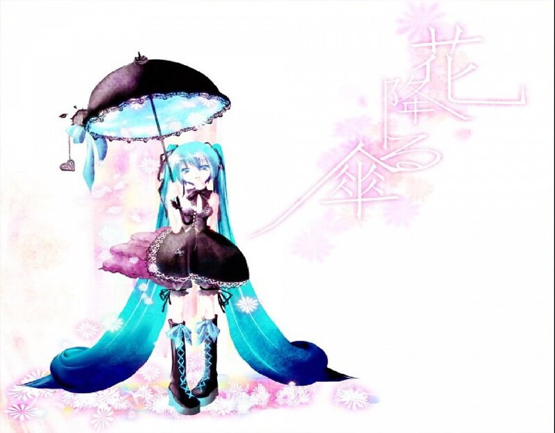 Anime Girl with Umbrella — Blue, Dreamy, Digital Art