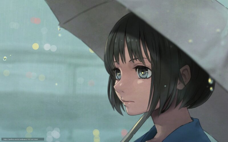 Anime Girl with Umbrella — Blue, Melancholic, Night, Rain, Eyes