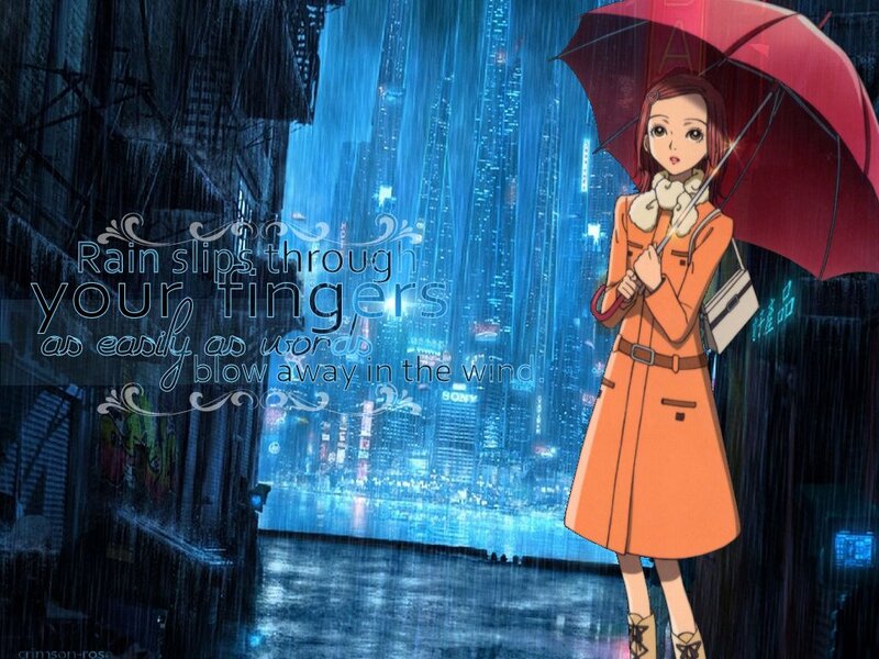 Anime Girl with Umbrella — Blue, Melancholic, Night, Rain