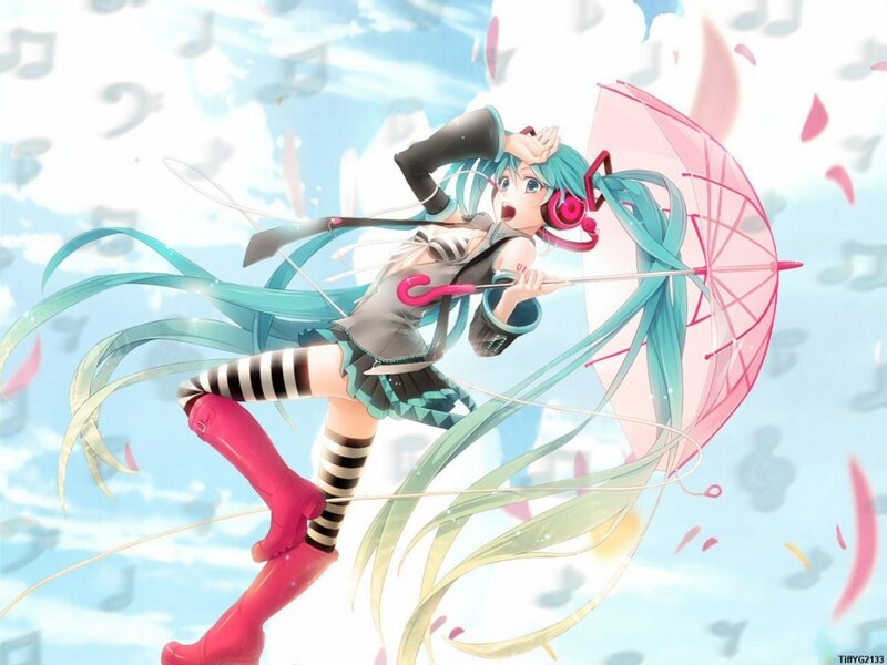 Anime Girl with Umbrella — Blue, Playful, Digital Art