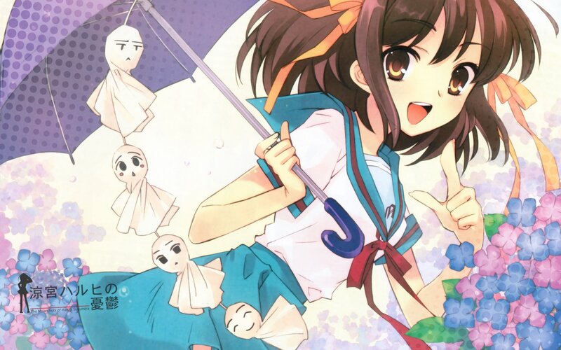 Anime Girl with Umbrella — Blue, Playful, Summer, Manga