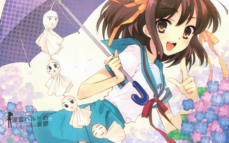Anime Girl with Umbrella — Blue, Playful