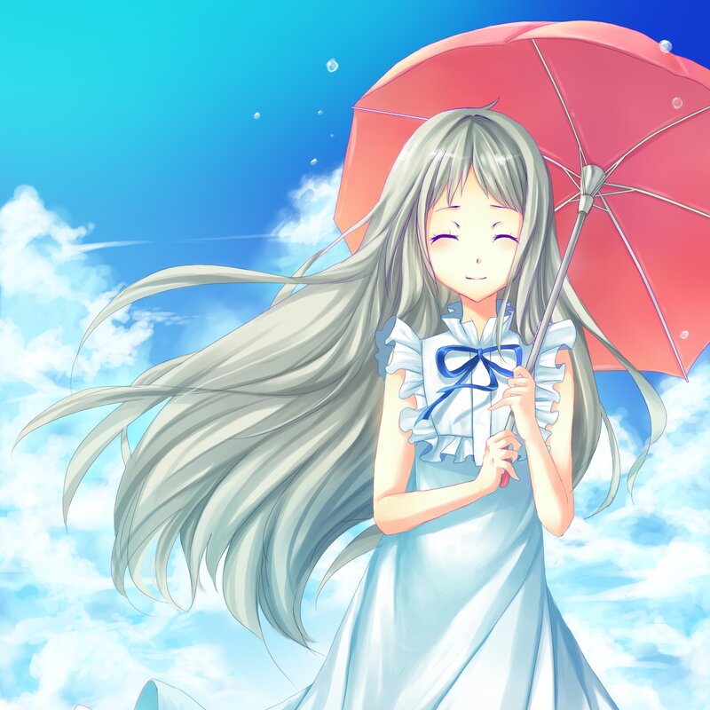 Anime Girl with Umbrella — Blue, Serene, Afternoon, Clouds