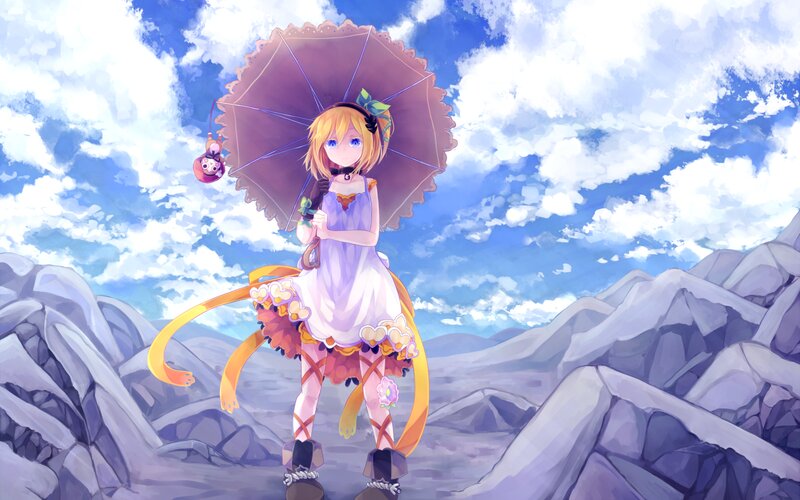 Anime Girl with Umbrella — Blue, Serene, Afternoon, Digital Art, Tail
