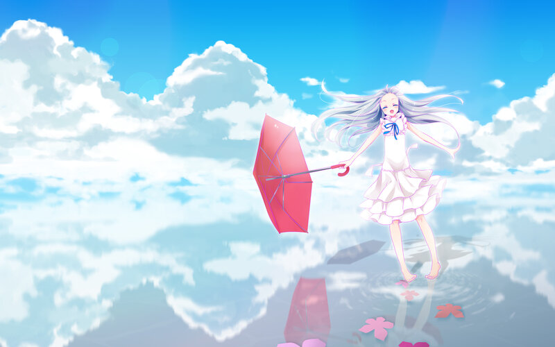 Anime Girl with Umbrella — Blue, Serene, Afternoon, Digital Art