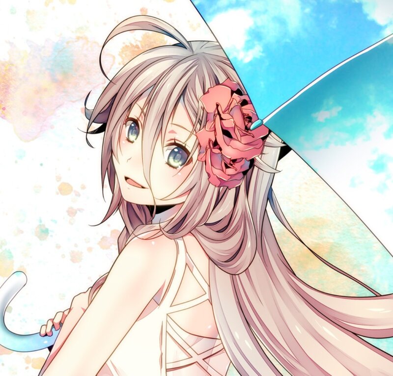 Anime Girl with Umbrella — Blue, Serene, Afternoon, Flower