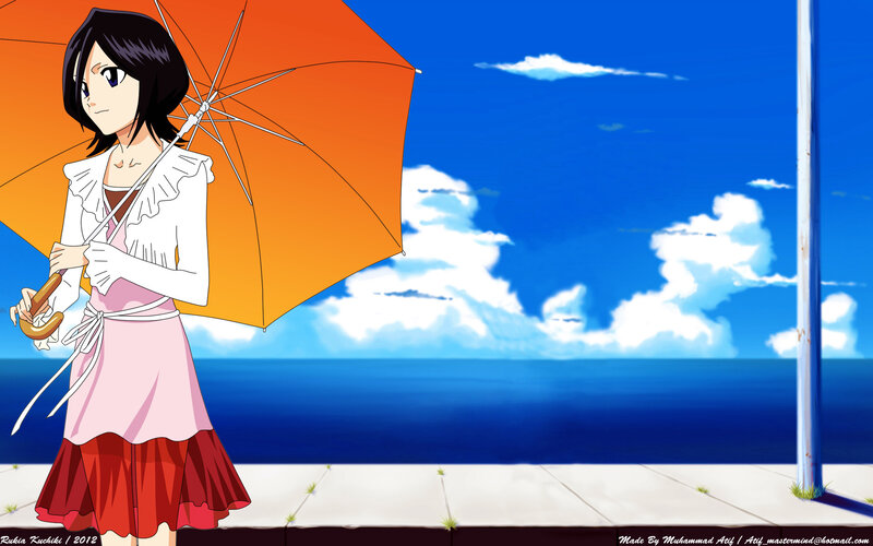 Anime Girl with Umbrella — Blue, Serene, Afternoon, Ocean