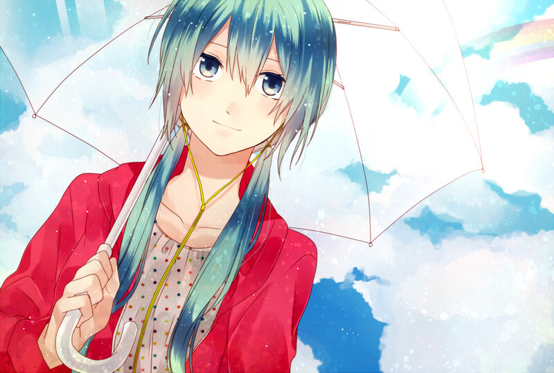 Anime Girl with Umbrella — Blue, Serene, Afternoon, Rainbow