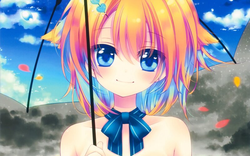 Anime Girl with Umbrella — Blue, Serene, Afternoon, Raindrops
