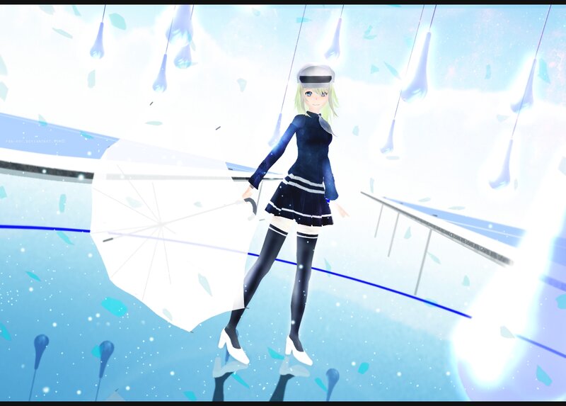 Anime Girl with Umbrella — Blue, Serene, Digital Art, Raindrops