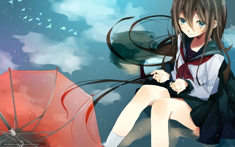 Anime Girl with Umbrella — Blue, Serene, Hair