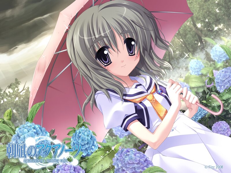 Anime Girl with Umbrella — Blue, Serene, Morning