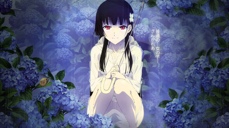 Anime Girl with Umbrella — Blue, Serene, Night, Hydrangea