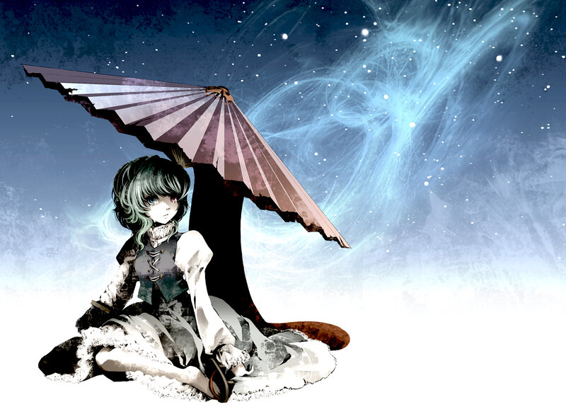Anime Girl with Umbrella — Blue, Serene, Night, Manga