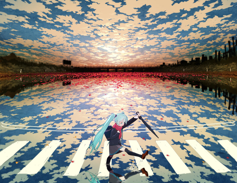 Anime Girl with Umbrella — Blue