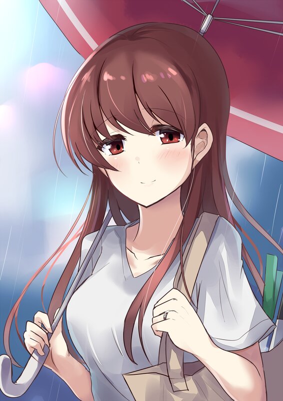 Anime Girl with Umbrella — Brown, Calm, Afternoon, Rain