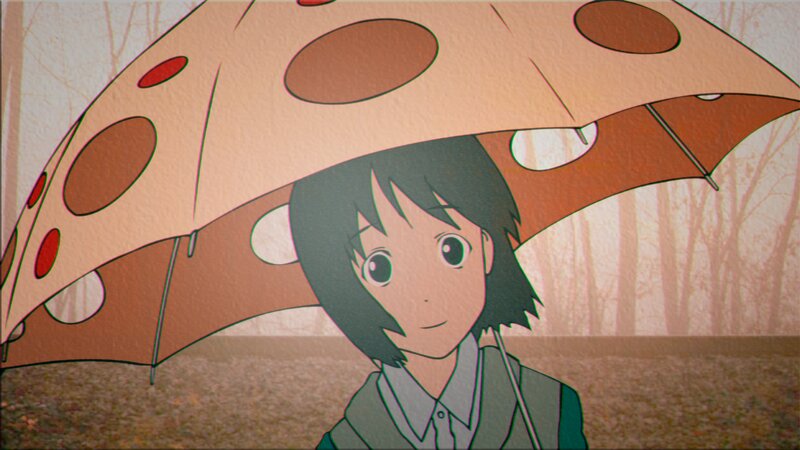 Anime Girl with Umbrella — Brown, Calm, Autumn, Forest