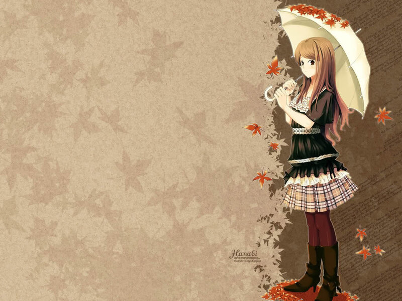 Anime Girl with Umbrella — Brown, Calm, Autumn